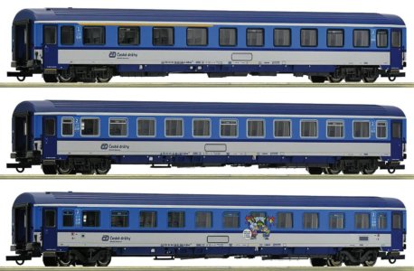 3-dílný set rychlíkových vozů Eurofima (1x 1./2.třída, 1x 2.třída a 1x 2.třída s dětským oddílem)