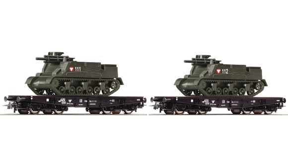 Set 2 ks. plošinových vagonů s nákladem - 2 houfnicemi