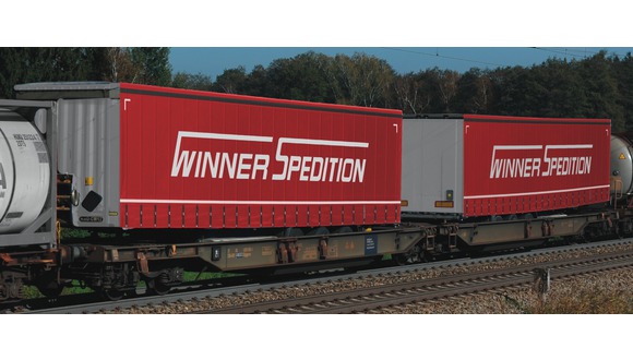 Set 2 ks. plošinových vagonů s nákladem - firma Winner Spedition