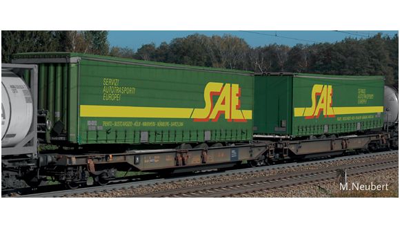 Set 2 ks. plošinových vagonů s nákladem - firma SAE