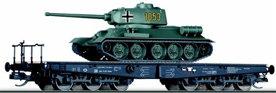 Plošinový vůz Ssyms ložený kořistním tankem T 34/85