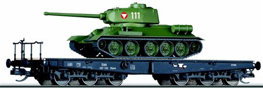 Plošinový vůz Ssyms ložený tankem T 34/85