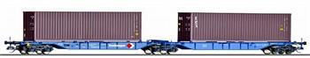 Souprava dvou plošinových vozů Sdggmrs 715 "Kombiwaggon" ložený kontejnery