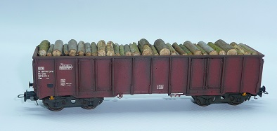 Vagon Vsa/Eas patina ČSD - ČD, náklad dříví, BramosH-7001 dříví, modelová železnice/HO/
