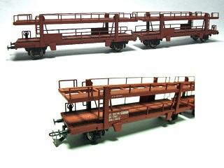 H0 - sestavený model nákladního vagónu na auta ČSD