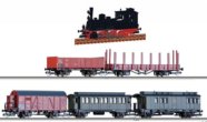 Souprava nákladního vlaku s parní lokomotivou BR 89, třemi nákladními a dvěma osobními vozy (TT)