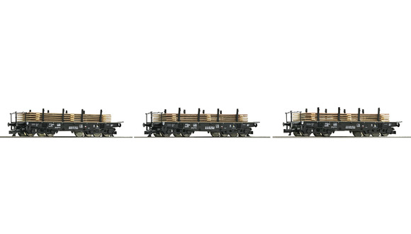 TT - Set tří plošinových vozů s nákladem ocelových plechů, DR / ROCO 37591
