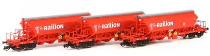51454 Kuehn - 3- dílný set krytých vozů pro přepravu sypkých hmot řady Taoos 894 "Railion" /TT/