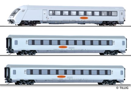 01802 Tillig TT Bahn - 3-dílný set rychlíkových vozů "Metropolitan“ (2x rychlíkový, 1x řídící)