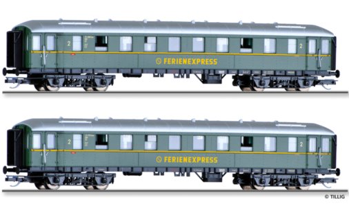 01813 Tillig TT Bahn - 3-dílný set rychlíkových vozů „DER-Ferienexpress“