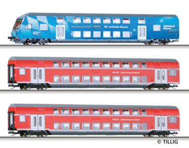 01816 Tillig TT Bahn - 3-dílný set patrových vozů (2x patrové a 1x řídící)