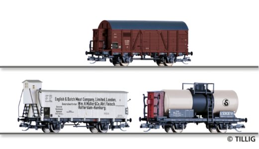 01817 Tillig TT Bahn - 3-dílný set nákladních vozů (2x krytý a 1x cisternový) BDZ DRG CSD