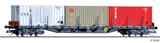 18127 Tillig TT Bahn - Plošinový vůz Rgs 3910 ložený třemi 20‘ kontejnery