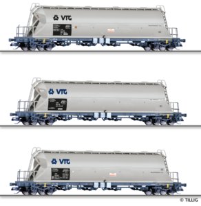 01820 Tillig TT Bahn - 3-dílný set vozů na přepravu uhelného prachu "VTG AG"