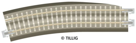 83786 Tillig TT Bahn - BG3-BR12kli - oblouková kolej levá R 353mm/15°, dřevěné pražce