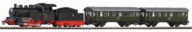 97933 PIKO - Osobní vlak s parní lokomotivou a tendrem, 2 x os. vůz, kolejivo s podložím, 12 x oblou
