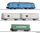 01500 Tillig TT Bahn - Start set s dieselovou lokomotivou TRAXX a třemi nákladními vozy, ovál kolejí