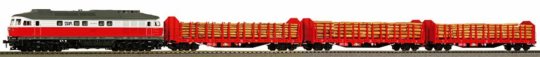 58117 PIKO - Exklusiv-Set 2022 - Dieselová lokomotiva BR 232 a 3 klanicové vozy ložené kulatinou (be