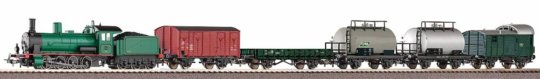 97942 PIKO - Start set s parní lokomotivou G 7 a 5 nákladními vozy, kolejivo s podložím, 12 x oblouk
