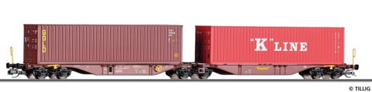 18070 Tillig TT Bahn - Souprava dvou plošinových vozů ložený kontejnery Sggmrss Touax