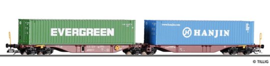 18071 Tillig TT Bahn - Souprava dvou plošinových vozů ložený kontejnery Sggmrss GySEV Cargo