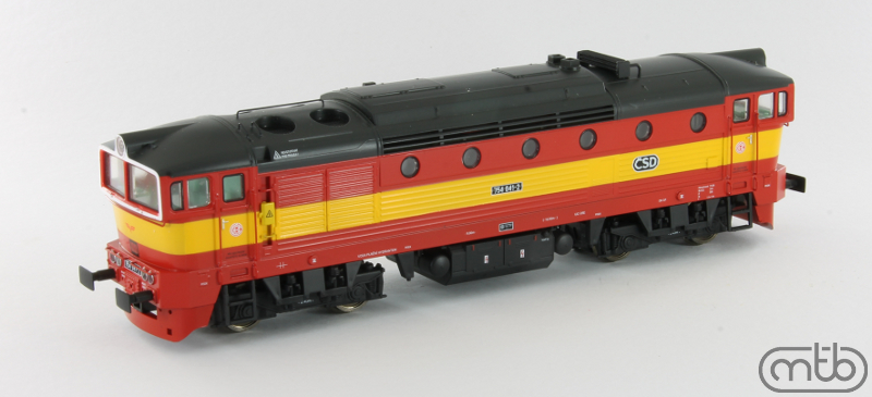 Diesel-elektrická lokomotiva řady 754 (ex. T478.4)  v natěru z roku 1993. Model je vybaven motorem s