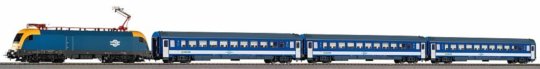 97945 PIKO - Start set s elektrickou lokomotivou Taurus a dvěma rychlíkovými vozy, kolejivo s podlož