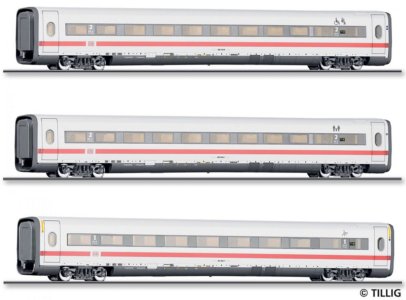 01082 Tillig TT Bahn - 3-dílný set vložených vozů ICE-1 "Redesign" (1x 1.třída a 2x 2.třída)