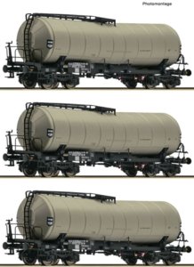 6680001 Roco - 3- dílný set cisternových vozů Zzhs se zkoseným kotlem "GATX/DHL"