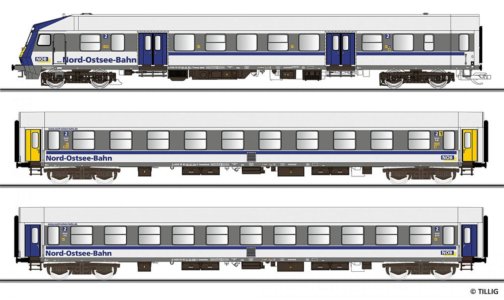 3- dílný set rychlíkových vozů „Nord-Ostsee-Bahn“ typ Halberstadt (1x 1./2,třída, 1x 2.třída a řídíc