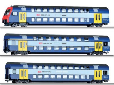 70065 Tillig H0 Bahn - 3- dílný set patrových vozů 2.třídy AB a řídícího vozu Bt