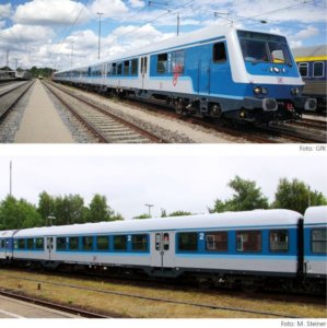 01098 Tillig TT Bahn - Souprava řídícího a rychlíkového vozu 2.třídy se středními vstupy
