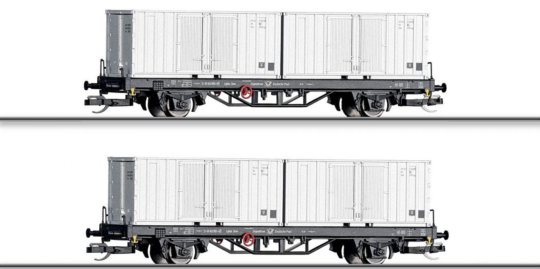 01109 Tillig TT Bahn - Souprava dvou plošinových vozů Lgklps ložené kontejnery