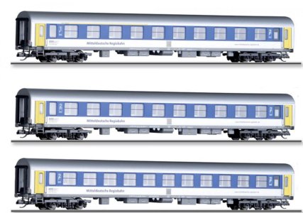 01097 Tillig TT Bahn - 3- dílný set rychlíkových vozů 2x 2.třídy a 1x 1./2.třídy „Mitteldeutschen Re