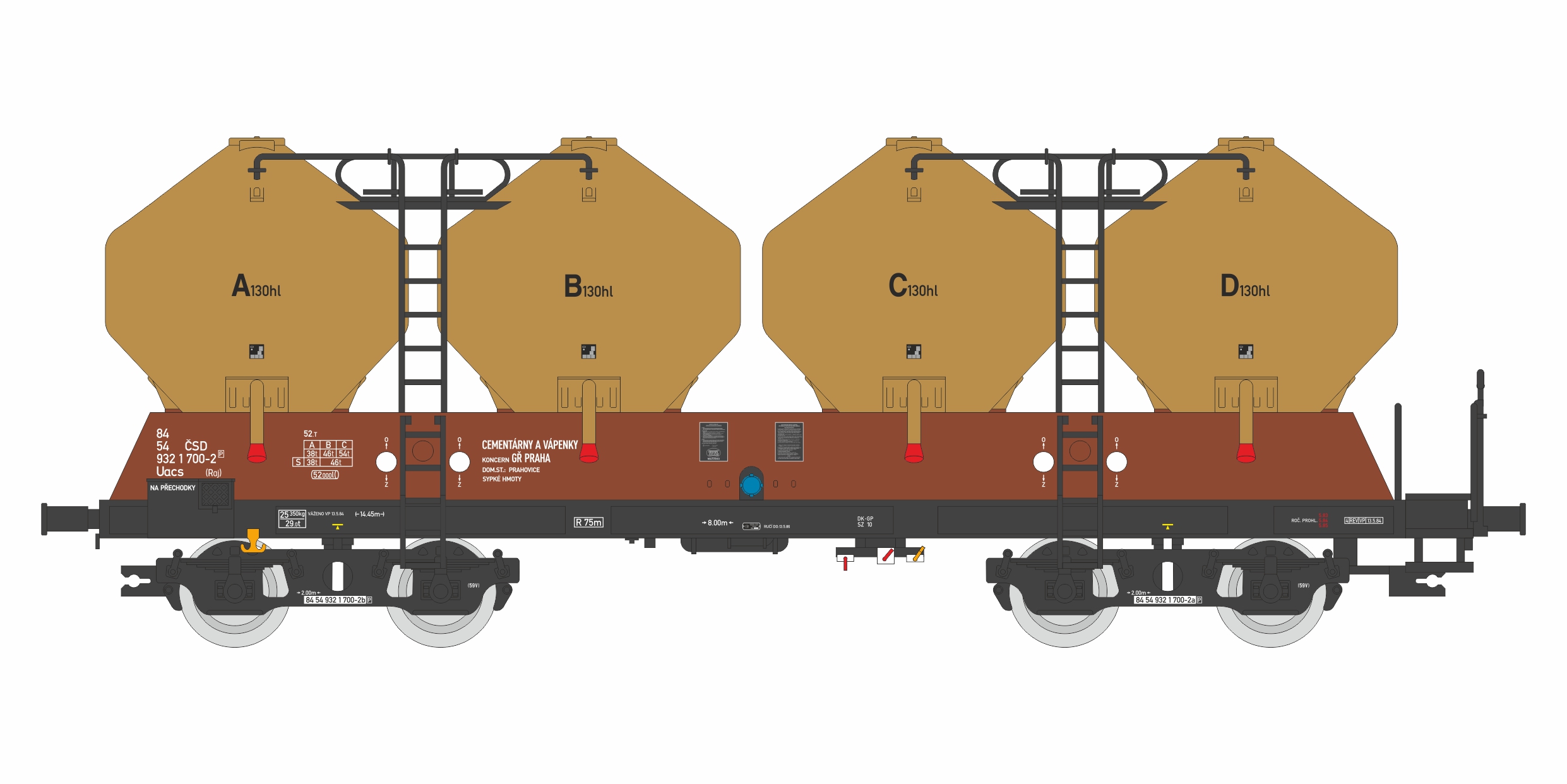 Vůz na sypké hmoty Uacs (Raj) ČSD Praha