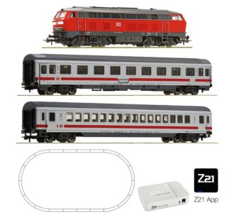 5110010 Roco - Digitální startset s dieselovou lokomotivou BR218 a dvěma rychlíkovými vozy, ovál kol